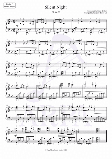 [Pedal / Lever Harps] Silent Night (Christmas Song) 平安夜 (arr. Yee Lam (Elam) LAI)