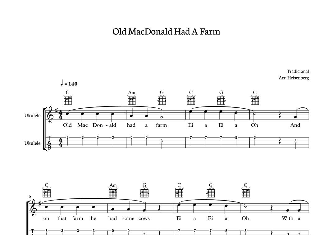 Old MacDonald Had a Farm for Ukelele with tab (arr. Heisenberg)