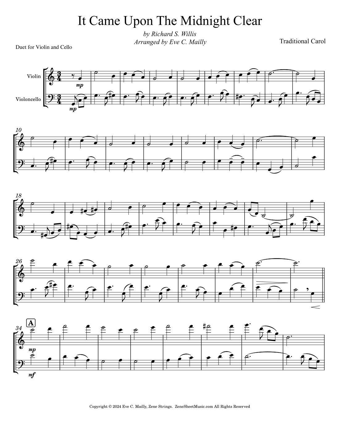 It Came Upon The Midnight Clear - Violin/Cello Duet (arr. Eve C. Mailly - Zene Strings)