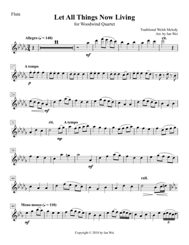 Let All Things Now Living for Woodwind Quartet (arr. Ian Wei)
