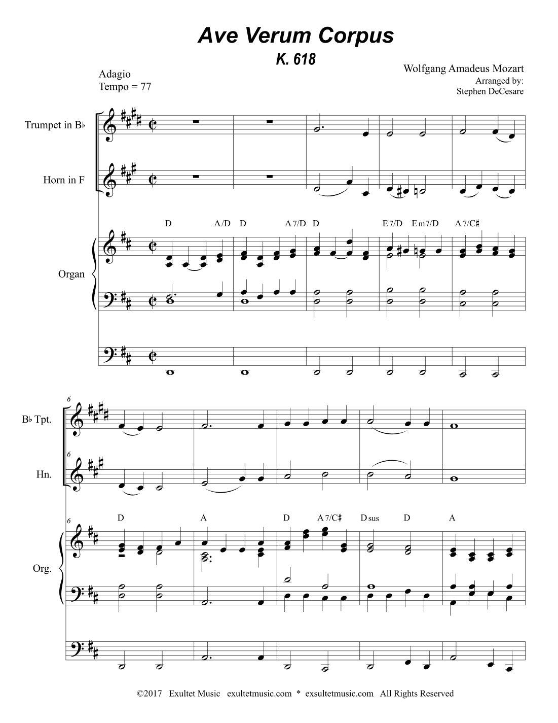 Ave Verum Corpus (Duet for Bb-Trumpet and French Horn - Organ Accompaniment) (arr. Stephen DeCesare)