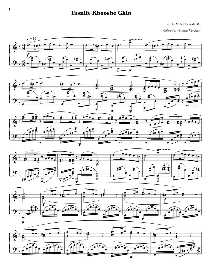 Tasnife Khooshe Chin (arr. for Piano) (arr. Mehdi D. Ardebili)