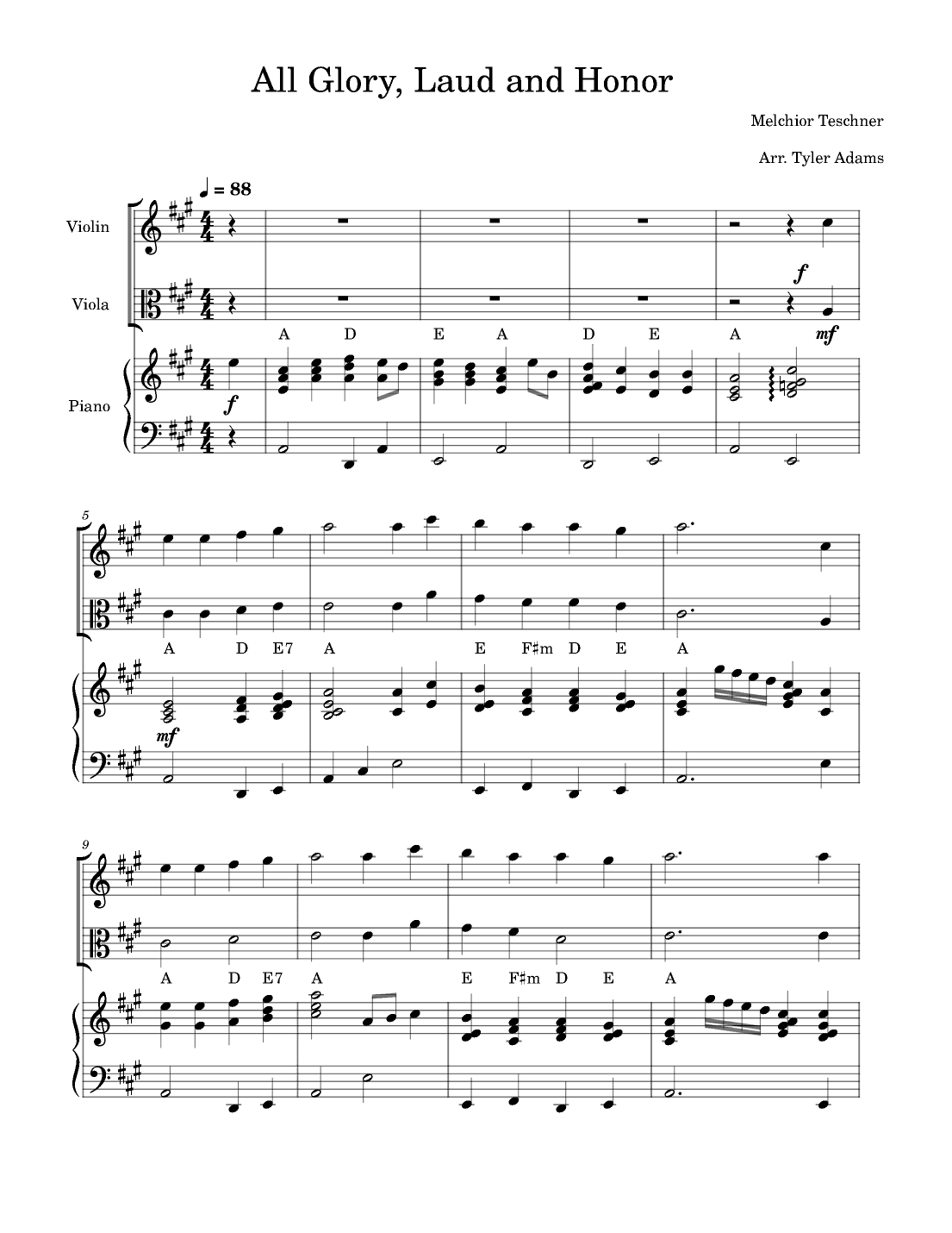 All Glory, Laud and Honor (Violin and Viola Duet with Piano) (arr. Tyler Adams)