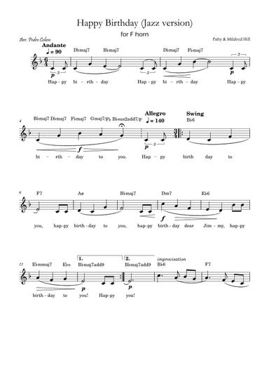Happy Birthday (jazz version) (arr. Pedro Cohen)