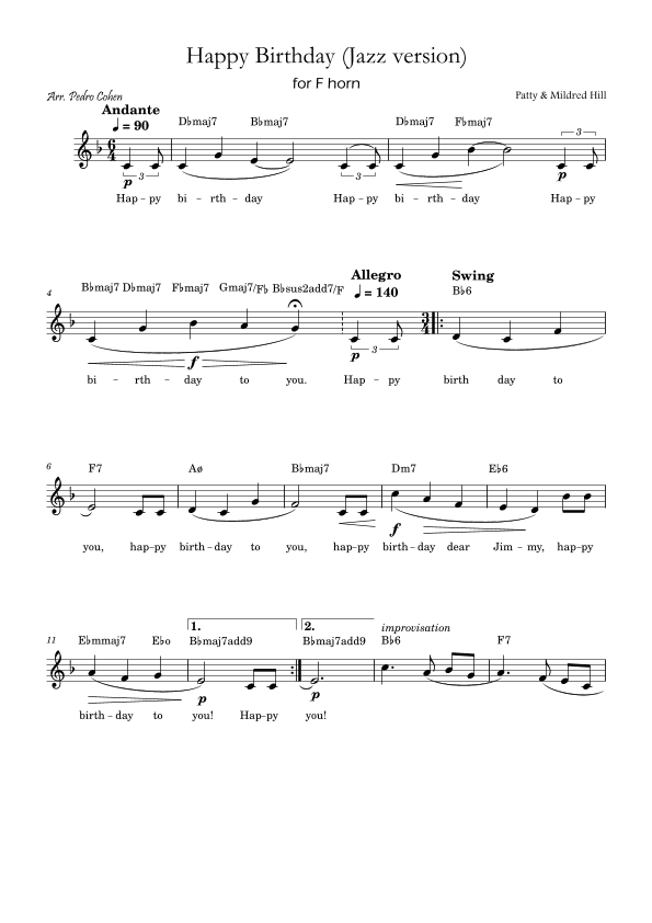 Happy Birthday (jazz version) (arr. Pedro Cohen)