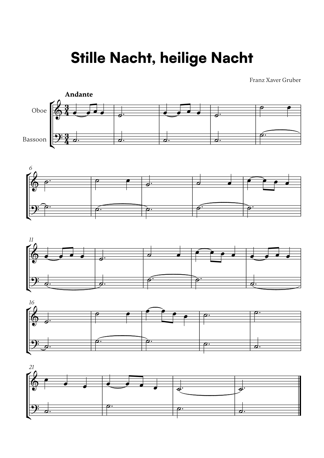 Stille Nacht, heilige Nacht (for Oboe and Bassoon) (arr. Cadenza Editions)