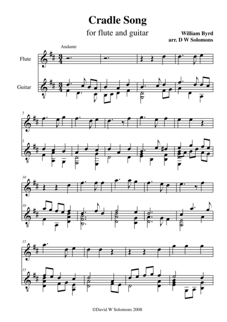 Byrd's Cradle song for flute and guitar (arr. David Warin Solomons)