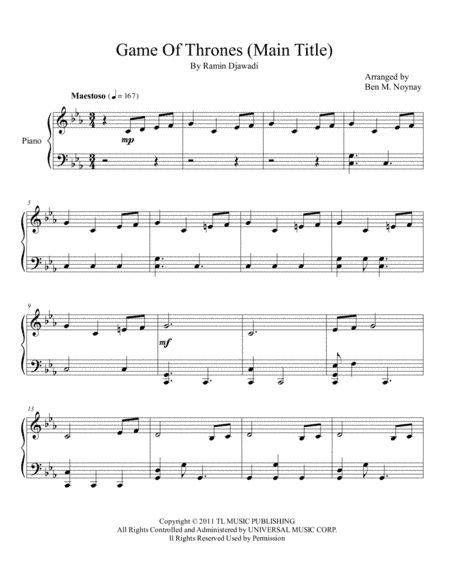Game Of Thrones (arr. Ben M. Noynay)