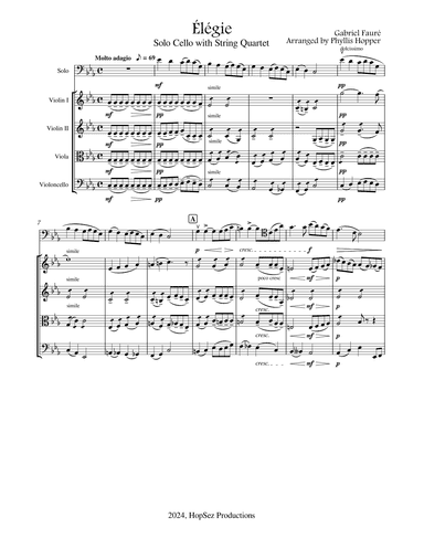 Élégie - Cello plus string quartet (arr. Phyllis Hopper)