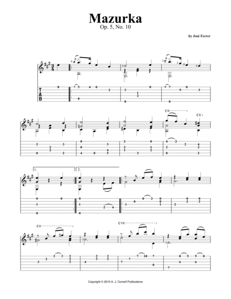 Mazurka, Op. 5, No. 10 (arr. A. J. Cornell Publications)