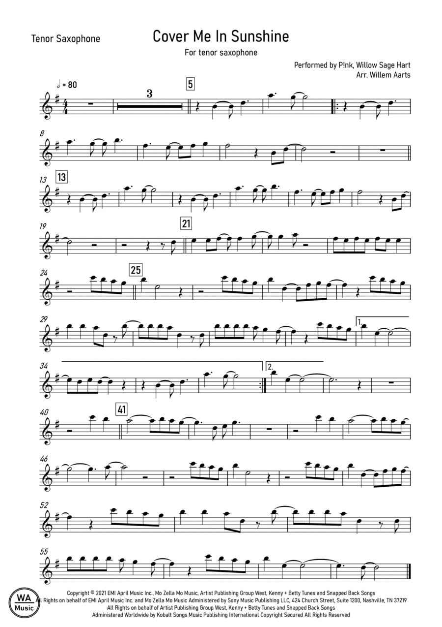 Cover Me In Sunshine (arr. Willem Aarts)