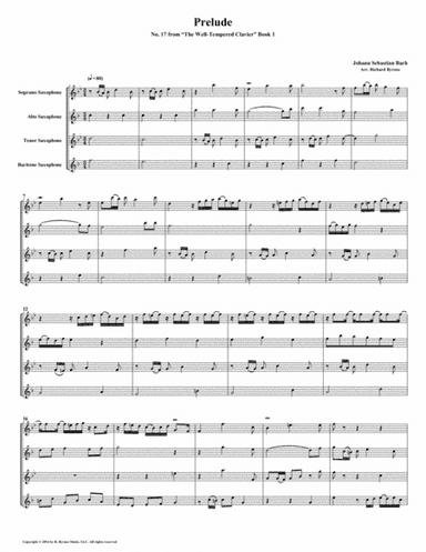 Prelude 17 from Well-Tempered Clavier, Book 1 (Saxophone Quartet) (arr. Richard Byrnes)
