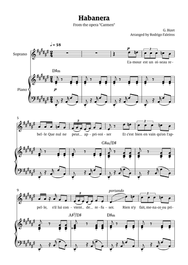 Habanera (for soprano - D# minor/ Eb major) (arr. Rodrigo Faleiros)