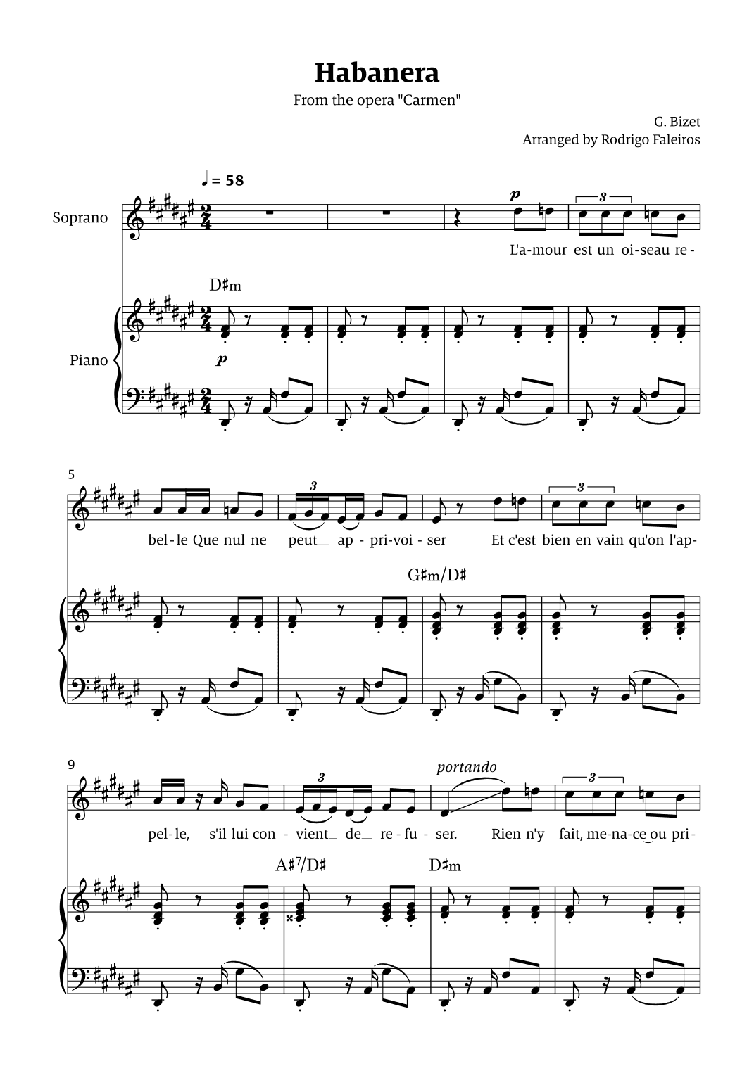 Habanera (for soprano - D# minor/ Eb major) (arr. Rodrigo Faleiros)