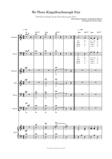 We Three Kings/Scarborough Fair combo ST duet with SATB choir and piano (arr. Connie Boss)