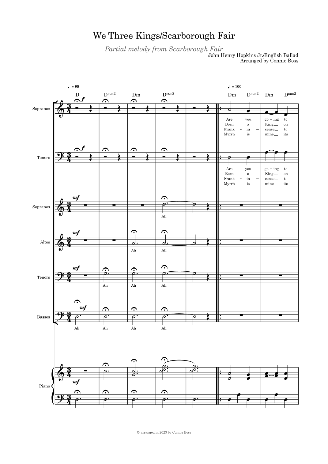 We Three Kings/Scarborough Fair combo ST duet with SATB choir and piano (arr. Connie Boss)