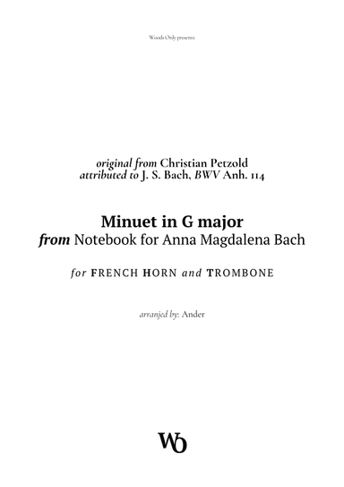 Minuet in G major by Bach for French Horn and Trombone (arr. Ander)