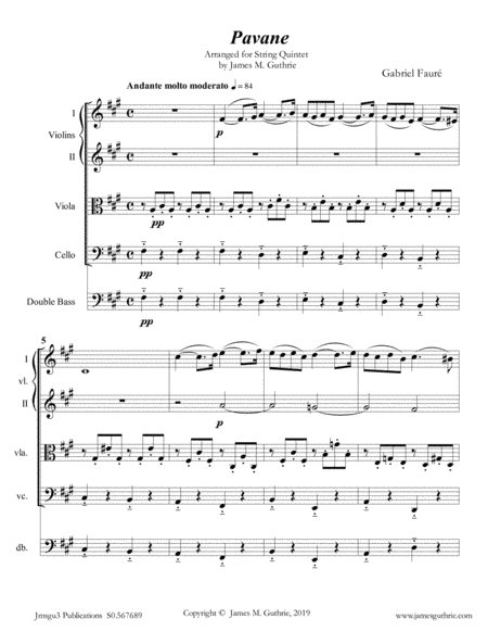 Fauré: Pavane Op. 50 for String Quintet (arr. James M. Guthrie)