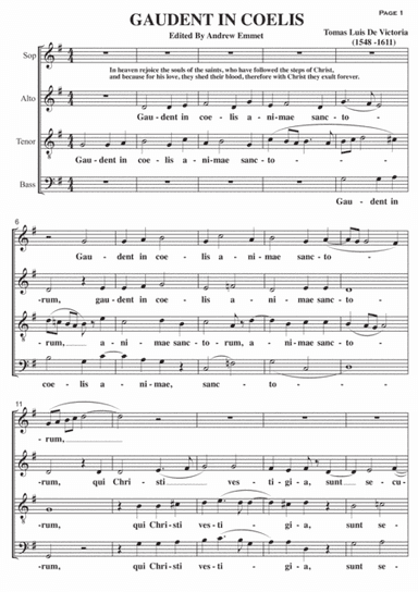 Gaudent In Coelis A Cappella SATB (arr. Edited by Andrew Emmet)