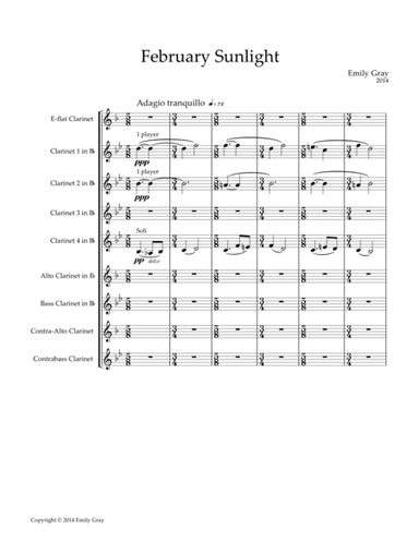 February Sunlight for Clarinet Choir (Score)