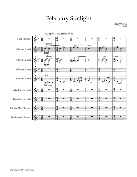 February Sunlight for Clarinet Choir (Score)