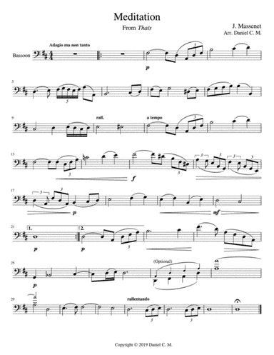 Meditation for bassoon and piano (easy) (arr. Daniel C. M)