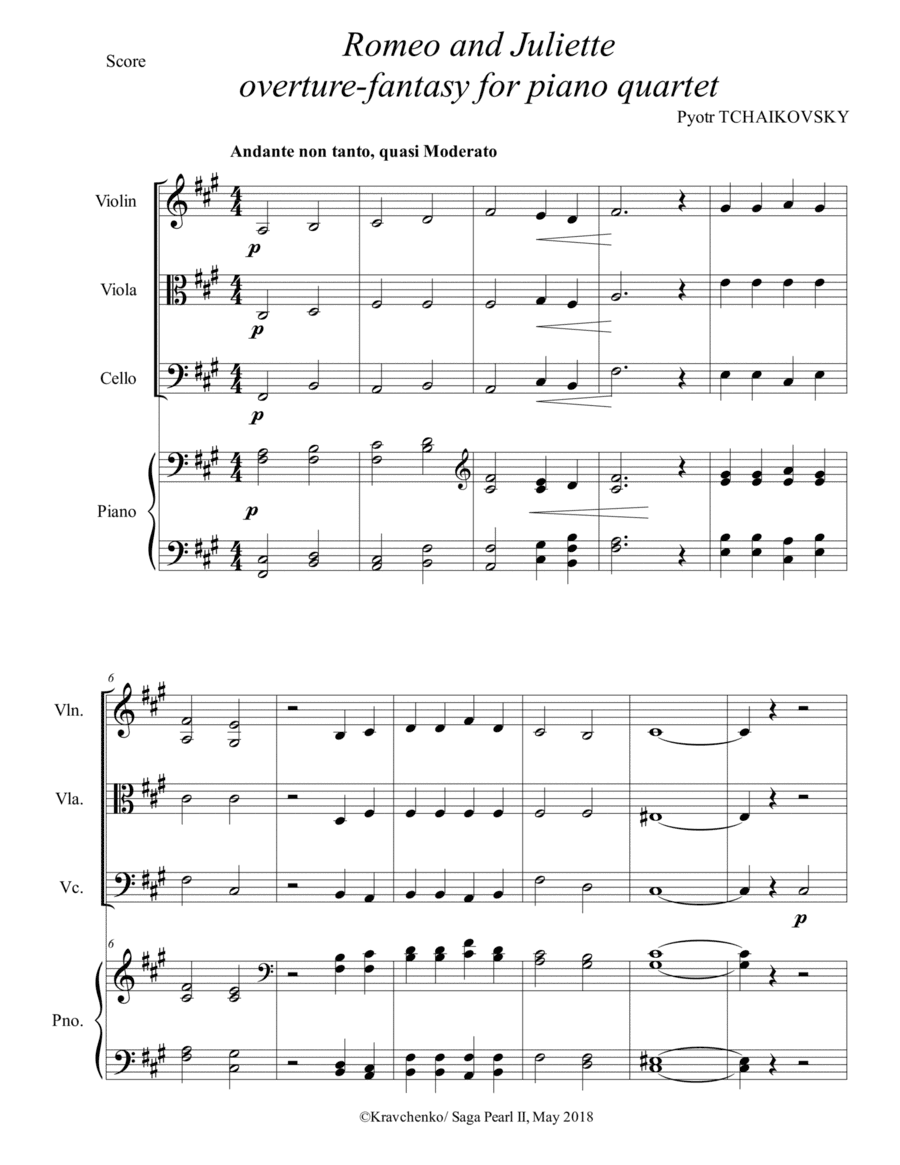 Pyotr Tchaikovsky - Romeo and Juliet (fantasy overture) arr. for piano quartet (score and parts) (arr. Julia Samarska)