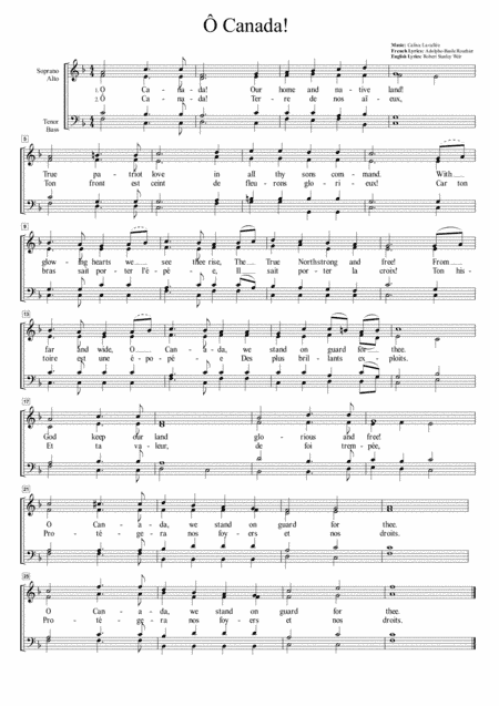 O Canada (Bilingual Version) for SATB Choir (arr. Ayotte Custom Musical Engravings)