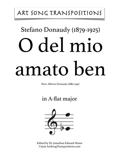 DONAUDY: O del mio amato ben (transposed to A-flat major, G major, and G-flat major) (arr. ArtSongTranspositions.com)