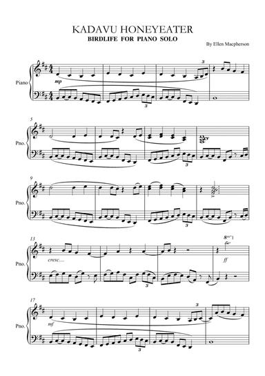 KADAVU HONEYEATER from Birdlife for Piano Solo