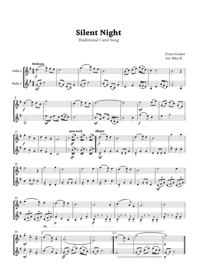 Silent Night for Violin Duet (arr. Rika K.)