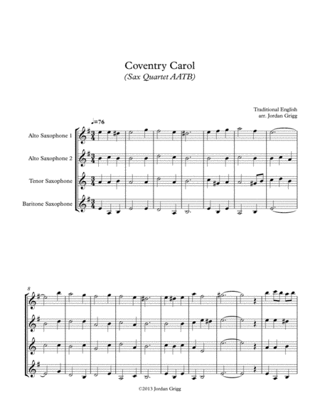 Coventry Carol (Sax Quartet AATB) (arr. Jordan Grigg)