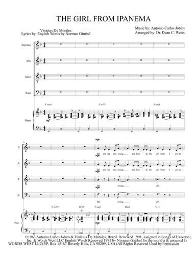 The Girl From Ipanema (garôta De Ipanema) (arr. DCW Productions)