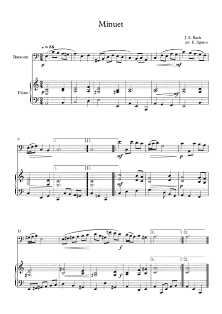 Minuet (In D Minor), Johann Sebastian Bach, For Bassoon & Piano (arr. Eugene Egorov)