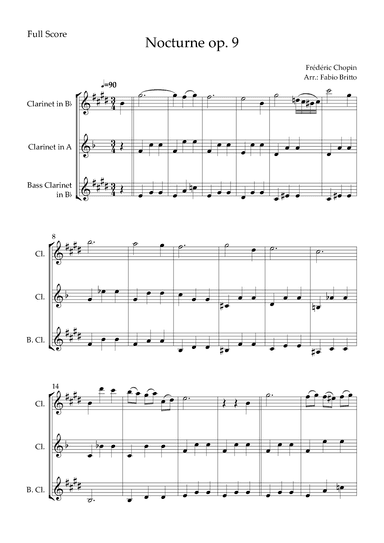 Nocturne Op.9 No. 2 (Frédéric Chopin) for Clarinet Trio (arr. Fabio Britto)