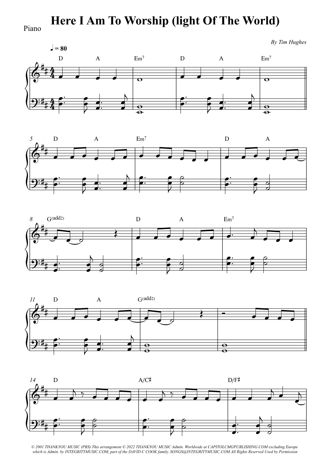 Here I Am To Worship (light Of The World) (arr. Wesley S. SIlva)
