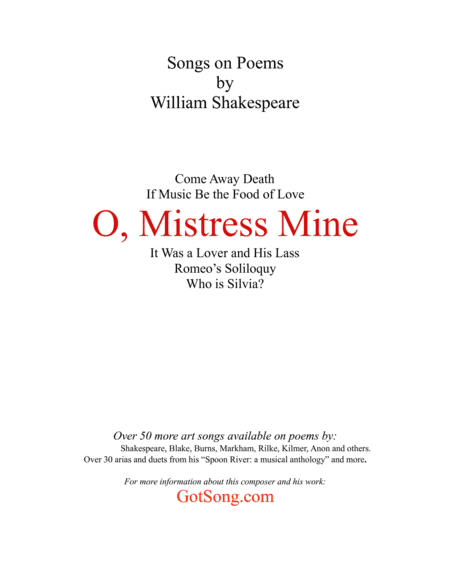 O, Mistress Mine (Shakespeare)
