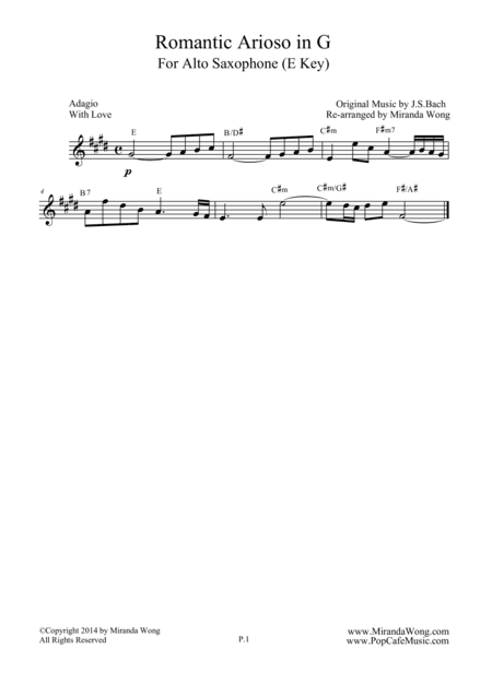 Romantic Arioso in G - Alto Saxophone Solo + Concert Key (arr. Miranda Wong)