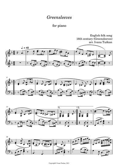 Greensleeves for piano (arr. Ivana Tuskan)