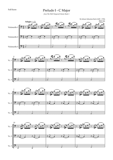 Prelude 1 in C Major BWV 846 (from Well-Tempered Clavier Book 1) for Cello Trio (arr. Fabio Britto)