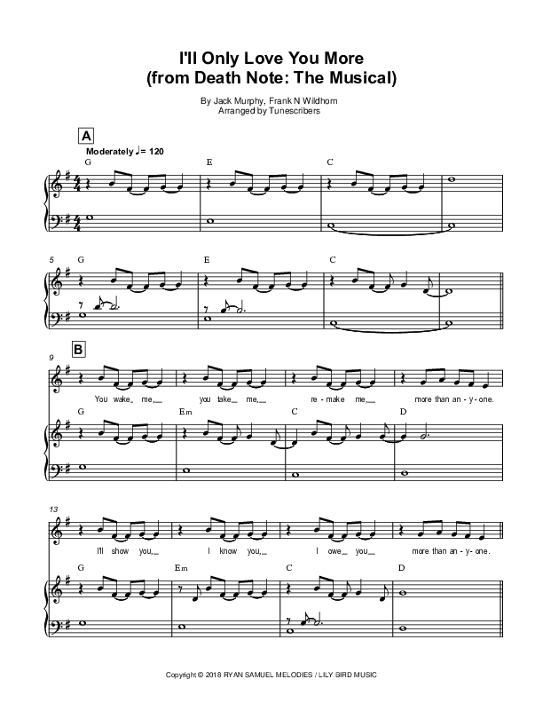 I'll Only Love You More, from Death Note: The Musical (arr. Tunescribers)