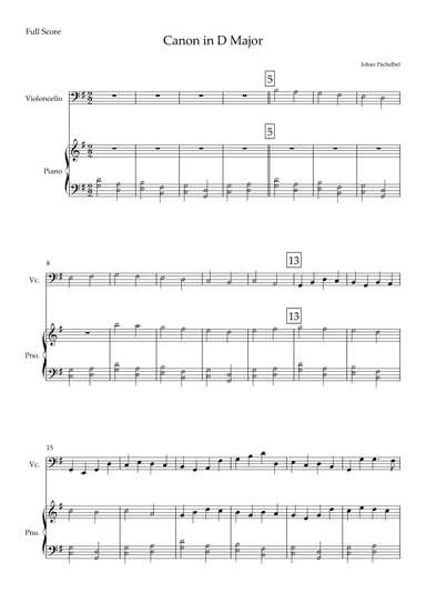 Canon (Johann Pachelbel) for Cello Solo and Piano Accompaniment in G Major (arr. Fabio Britto)