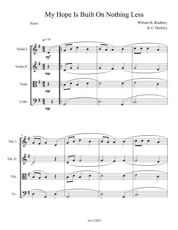 My Hope Is Built On Nothing Less (String Quartet) (arr. B. C. Dockery)