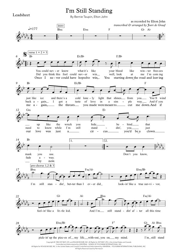 I'm Still Standing (arr. Joeri de Graaf Muziekproducties)