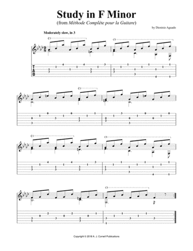 Study in F Minor (from Méthode Complète pour la Guitare) (arr. A. J. Cornell Publications)