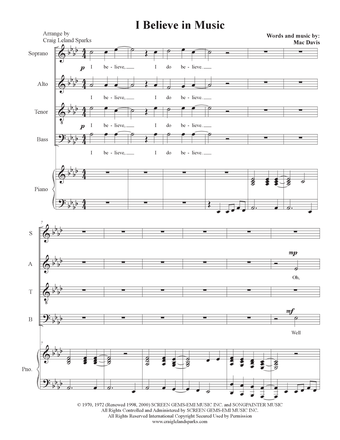I Believe In Music (arr. Craig Leland Sparks)