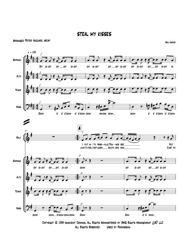 Steal My Kisses (arr. Peter Hazzard, ASCAP)