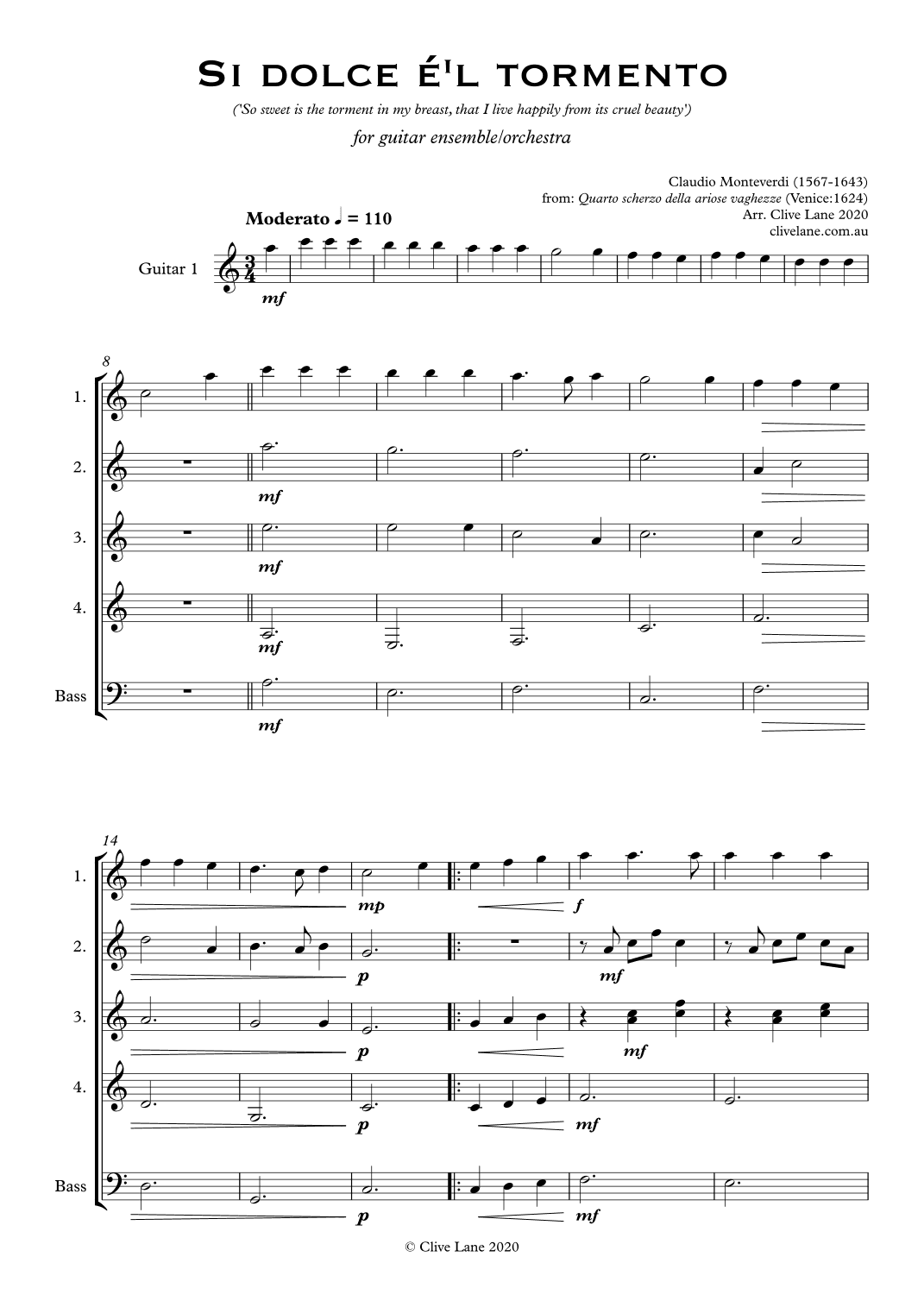 Si dolce for guitar ensemble/orchestra (arr. Clive Lane)
