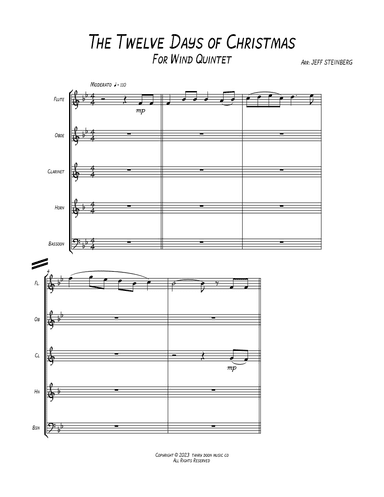 THE TWELVE DAYS OF CHRISTMAS for Wind Quintet (arr. Jeff Steinberg)