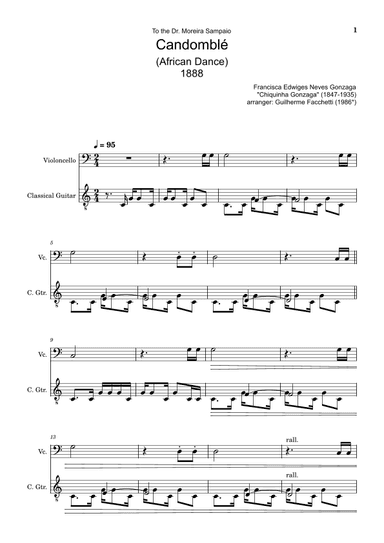 Chiquinha Gonzaga - Candomblé. Arrangement for Cello and Classical Guitar. Score and Separated Parts (arr. Guilherme Facchetti)